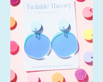 Iridescent Organic Circle Dangle Earrings| Acrylic Earrings| Statement Earrings| Lightweight Earrings| Circle Earrings| Pastel Blue Earrings