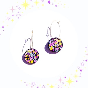 Rainbow Glitter Resin Hoop Dangle Earrings| Statement Earrings| Hoops Earrings| Glitter Earrings| Resin Earrings| Neon Earrings