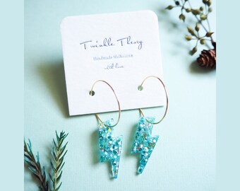 Mix Teal Tropical Lightning Hars Bungelen Hoop Earring