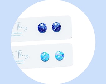 Glossy Mini Circle Resin Studs Earrings | Studs Earrings | Resin Earrings | Glitter Earrings | Blue Earrings | Circle Studs| Circle Earrings