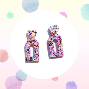 Glittery Resin Donut Arch Dangle Earrings| Statement Earrings| Funky Earrings | Glitter Earrings | Resin Earrings | Festival | Gift | Unique