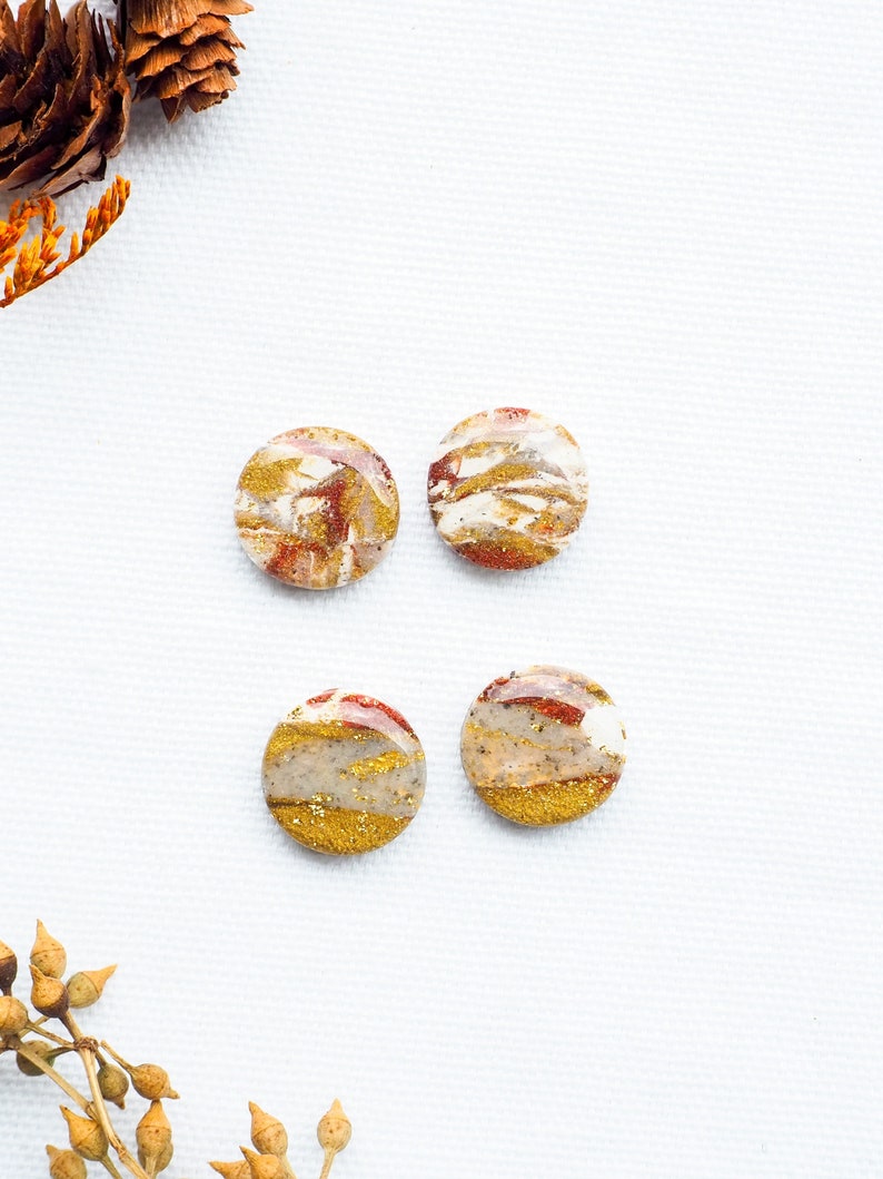 Sunset Hour Glossy Circle Studs Earrings Studs Earrings Polymer Clay Earrings Resin Earrings Gift for Her Handmade Earrings Unique image 2