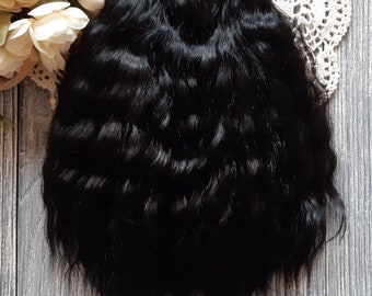 Trama di mohair. Nero. Capelli di mohair per bambole. Angora biologica, parrucca per Blythe, BJD
