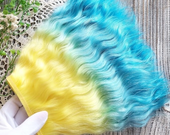 Mohair weft. Yellow-Blue. Mohair Doll Hair