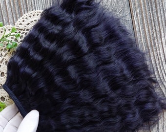 Mohair weft. Navy blue. Mohair doll hair organic. Weft Mohair strands.