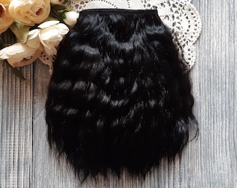 Mohair weft (Black) Mohair doll hair organic. Weft Mohair strands Mohair lock Мohair curls Reborn hair Mohair wig bjd wig natural tress