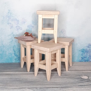Doll stool natural wood doll furniture not painted