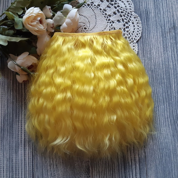 Mohair weft (Yellow) Mohair doll hair organic. Weft Mohair strands Mohair lock Мohair curls Reborn hair Mohair wig bjd wig natural tress