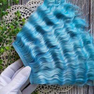 Mohair weft. (Light-blue) Mohair doll hair. Doll hair. Bjd wig. Mohair strands Mohair lock Blythe reroot hair natural hair