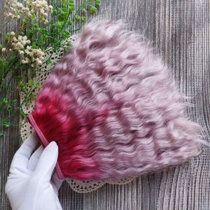 Trama de mohair (mezcla de bayas) Cabello de muñeca de mohair orgánico. Peluca Bjd. 5-8" (13-20 cm) Hebras de mohair Trama de cabello de raíz de mohair Blythe