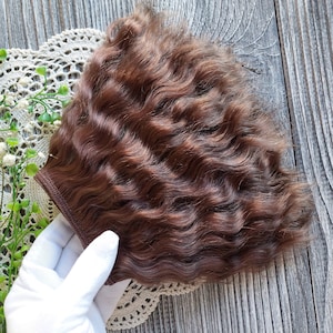 Trama de mohair (cacao) Cabello de muñeca de mohair orgánico. Trama Hebras de mohair Mechones de mohair Rizos de mohair Peluca de mohair Peluca bjd Cabello de muñeca de mechones naturales