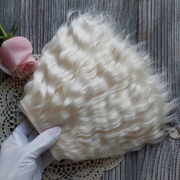 Mohair weft. (Blond) Mohair doll hair. Doll hair. Weft Mohair strands Mohair lock Мohair curls Reborn hair Mohair wig bjd wig natural hair