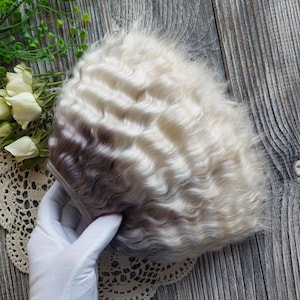 Trama de mohair (puntas aclaradas con ceniza) Cabello de muñeca de mohair orgánico. Peluca Bjd. 5-8" (13-20 cm) Hebras de mohair Trama de cabello de raíz de mohair Blythe