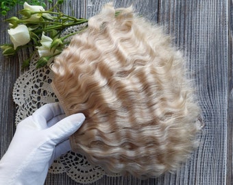 Mohair weft (Light gold) Mohair doll hair organic. Bjd wig. 5-8&quot;(13-20cm) Mohair strands Mohair lock Blythe reroot hair weft  Paola hair