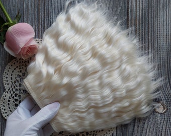 Mohair weft. (Blond) Mohair doll hair. Doll hair. Weft Mohair strands Mohair lock Мohair curls Reborn hair Mohair wig bjd wig natural hair