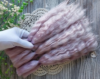 Cabello de muñeca de mohair. Morado claro. Cabello natural. Cabello de muñeca Reborn. Cabello de muñeca Paola. Peluca de mohair. Cabello de muñeca de mohair natural.