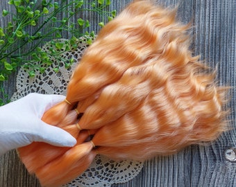 Cabello de muñeca de mohair (naranja): mechones de mohair naturales para pelucas de muñecas, confección de pelucas DIY y suministros para cabello de muñeca hechos a mano.