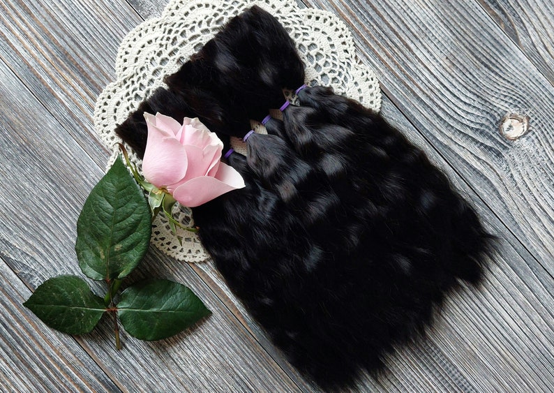 Mohair strands prepared for Blythe doll hair reroot