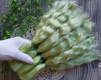 Doll hair. Light green. Mohair doll hair. Organic hair. Doll Reborn hair doll Paola hair doll Mohair wig natural mohair Waldorf hair