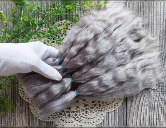 Mohair Doll Hair (Ashen) – Premium Hand Dyed Locks for Doll Wig Making, Natural Fiber for Crafts and DIY Projects