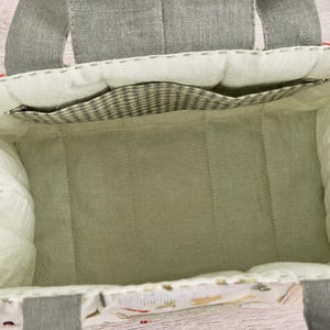 Inside view of dollhouse bag with padded lining and inner pocket, PDF sewing pattern