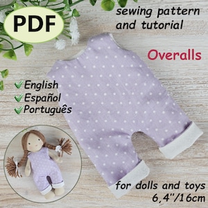 Doll Overalls Sewing Pattern PDF | 16cm Doll Clothes Tutorial