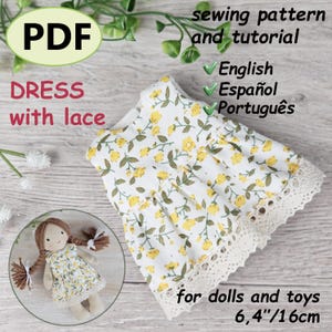 Puppen Kleid Schnittmuster PDF | für 16 cm Puppenkleidung | Anleitung | Spitzenkleid | Zum Selberdrucken
