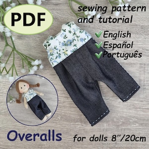 Patron de couture PDF pour salopette pour poupée de 20 cm | Tutoriel sur les combinaisons | Téléchargement numérique