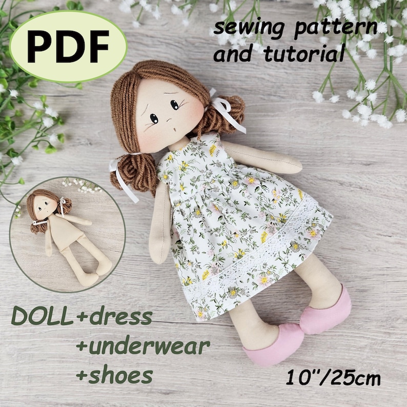 Basic Simple Doll Pattern Cloth Doll Sewing Pattern PDF | 10 Inch | 25cm , Dress, Shoes ...