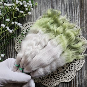 Cabello de muñeca. (Concha - verde claro) Cabello de muñeca de mohair Hebras de mohair Mechón de mohair Rizos de mohair Cabello de renacimiento Cabello de Paola Peluca de mohair bjd