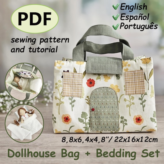 Dollhouse Bag Sewing Pattern PDF + Bedding Set, Doll Carrier Tutorial, Doll Accessories Pattern