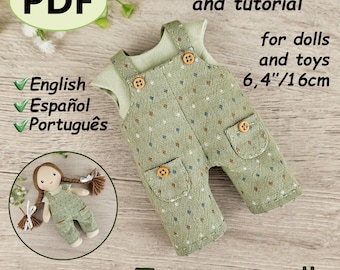 Doll Overalls Sewing Pattern PDF | Doll Clothes Pattern 16 cm Doll | Rag Doll Outfit Tutorial