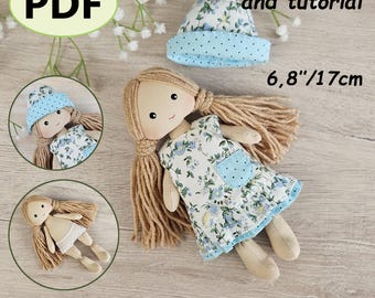 Puppenschnittmuster PDF 17 cm + Kleid und Fischerhut + Anleitung
