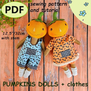 Halloween Sewing Pattern PDF + Tutorial | Pumpkin Doll Soft Toy DIY Plush, DIY Halloween home decor
