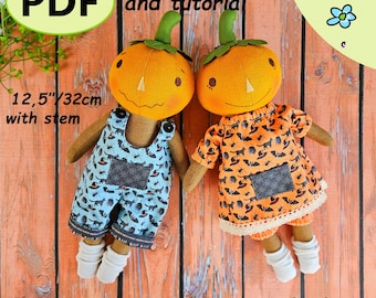 Pumpkin Doll Sewing Pattern PDF | 32cm Plush with Clothes