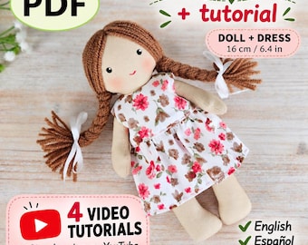Mini Cloth Doll Sewing Pattern PDF | 16cm Soft Doll + Dress Tutorial
