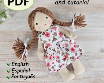 Mönster för mini-tygdocka i PDF-format | Handledning för mjuk docka 16 cm + klänning