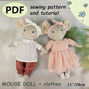 Mouse Plush Sewing Pattern PDF | Stuffed Animal Tutorial | DIY Soft Toy Sewing Project (Boy & Girl Mice)