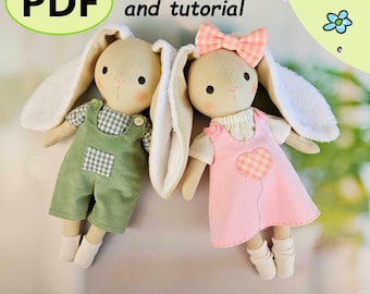 Bunny Sewing Pattern PDF – Fabric Rabbit Toy + Clothes Tutorial, DIY Stuffed Bunny Pattern (Girl & Boy)