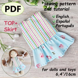 Top and Skirt Sewing Pattern PDF | 16cm Doll Clothes | Doll Outfit Tutorial | DIY Printable