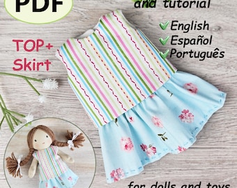 Doll Clothes Sewing Pattern PDF for 16cm Dolls Sleeveless Top and Skirt Tutorial