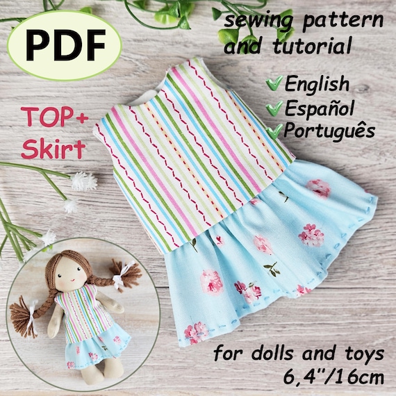 Top and Skirt Sewing Pattern PDF | 16cm Doll Clothes | Doll Outfit Tutorial | DIY Printable
