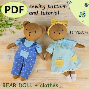 Teddy Bear Plush Sewing Pattern PDF | Stuffed Animal Tutorial | DIY Soft Toy Sewing Project (Boy & Girl Bears)