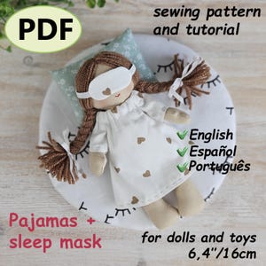 Pyjamasmönster PDF | 16 cm dockpyjamas | Sömnmaskhandledning | Dockkläder DIY utskrivbara