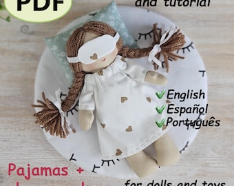Doll Nightgown Sewing Pattern PDF with Sleep Mask Tutorial for 16cm Dolls and Toys