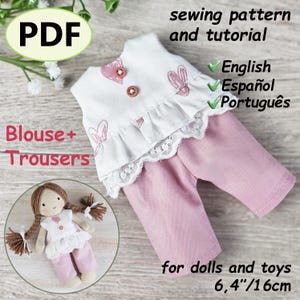 Doll Clothes Sewing Pattern PDF for 16cm Doll | Blouse and Trousers Tutorial