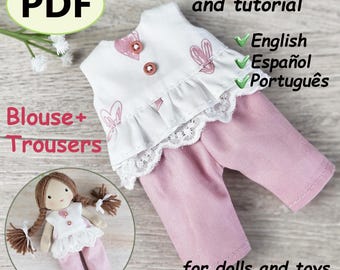 Doll Clothes Sewing Pattern PDF for 16cm Doll | Blouse and Trousers Tutorial