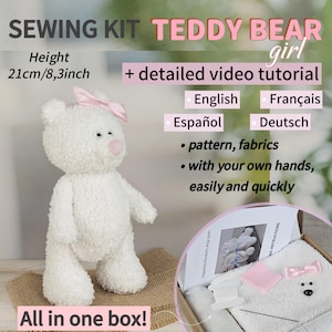 Kit da cucito fai da te per orsacchiotti con tutorial video facile da seguire: crea il tuo orsacchiotto di peluche da 21 cm/8,3 pollici