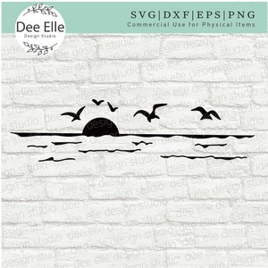 Sunset Over Ocean Scene Cut File |  Zonsondergang Scène SVG, Ocean Scene Clipart, Tropische Zomer Design | SVG, EPS, DXF, 300 ppi png