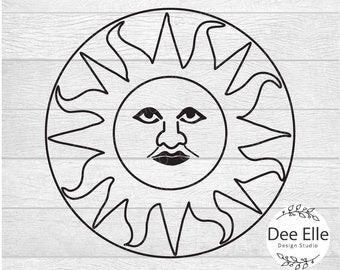 Sun Face Outline SVG | Summer Sun Clipart | Celestial Sun | Sun Décor Cut File | svg, dxf, eps, 300 ppi png